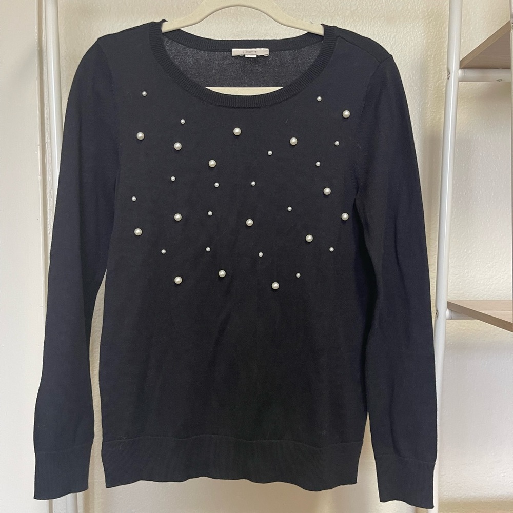LOFT women’s crew neck sweater with pearl accents